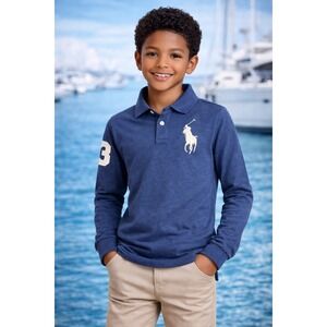 Polo Ralph Lauren Long Sleeve Polo Boys L 14-16 Blue Big Pony Preppy Classic Fit